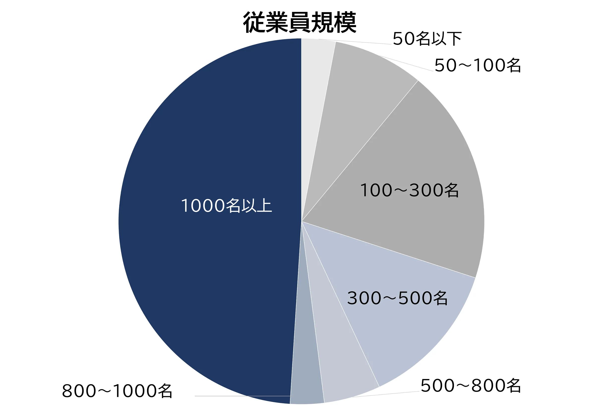 採用支援実績の従業員規模の割合を示したグラフ
